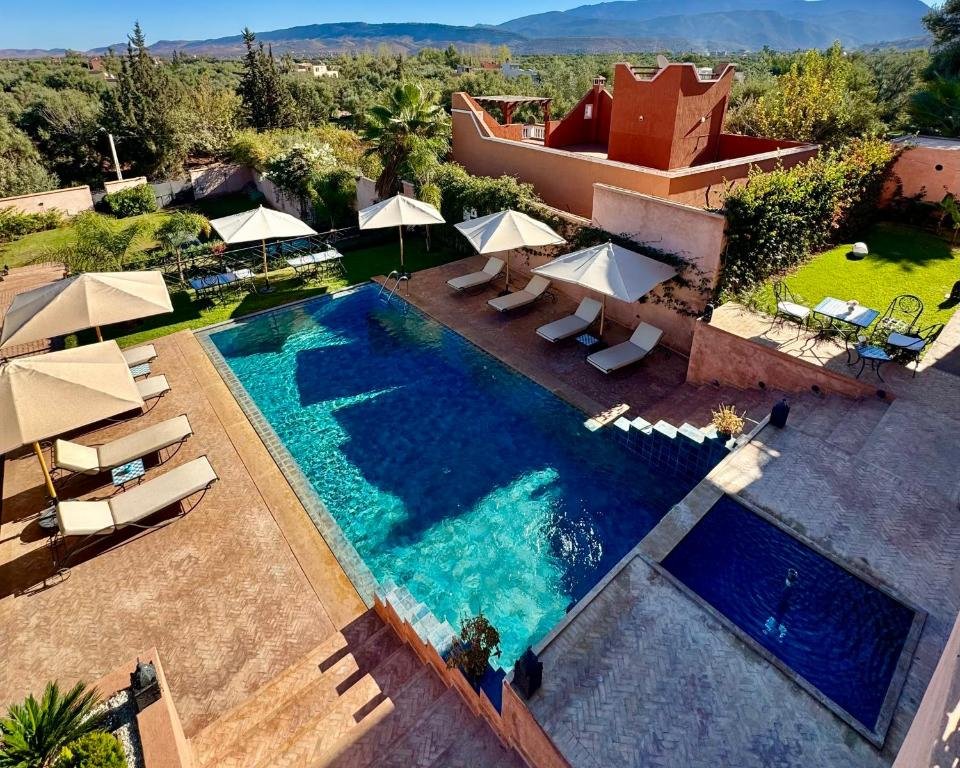 Exterior view of Riad Timskrine in the peaceful Ourika Valley, Morocco