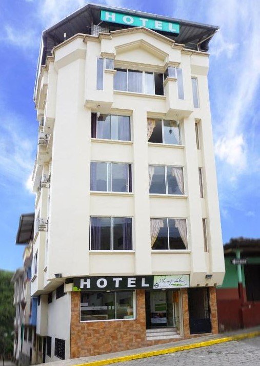 Exterior view of Hotel Wampushkar located in the center of Zamora, Ecuador