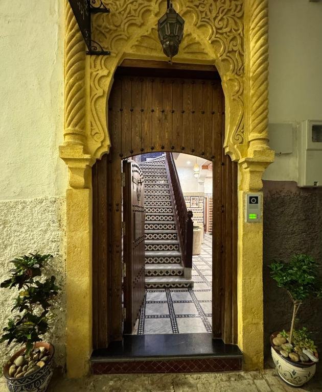 Traditional entrance of Riad Safia in the Medina of Rabat, Morocco