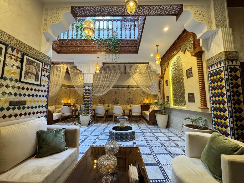 Relaxing courtyard atmosphere at Riad Safia riad in Rabat Medina