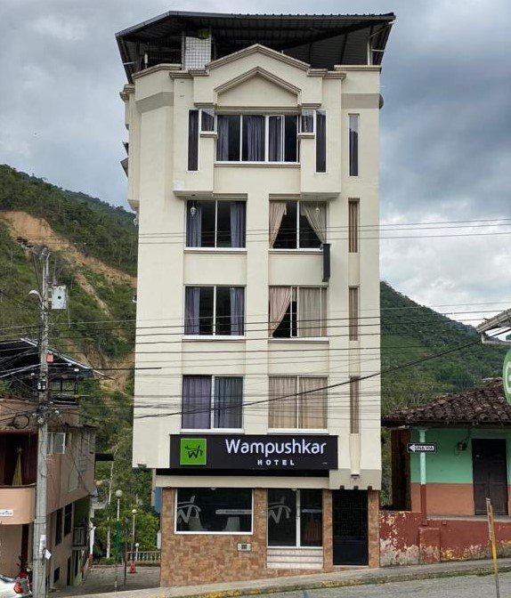 Exterior view of Hotel Wampushkar located in the center of Zamora, Ecuador