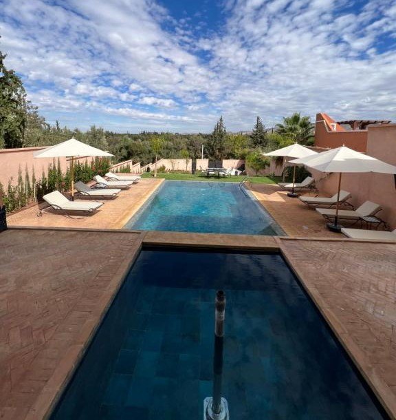 Outdoor infinity pool at Riad Timskrine overlooking the Ourika Valley