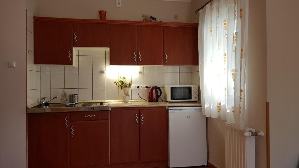 Fully equipped kitchenette at Laci Apartman in Zalakaros, Hungary